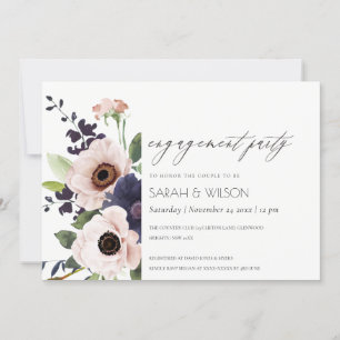 Invitation Fiançailles floral Anemone Blush Navy