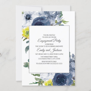 Invitation Fiançailles floral bleu bleu jaune blanc