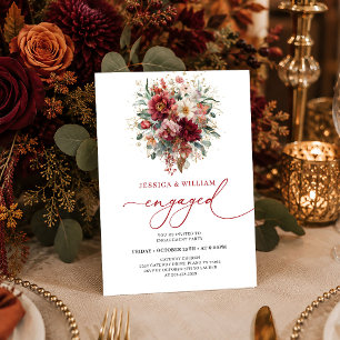 Invitation Fiançailles Floral Bourgogne Or Eucalyptus Automne