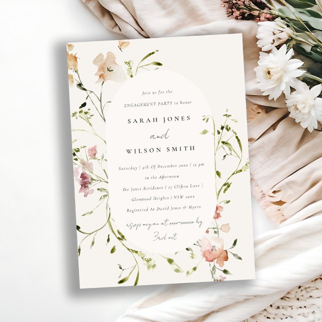 Invitation Fiançailles floral doux de prairie pâturée (Créateur téléchargé)