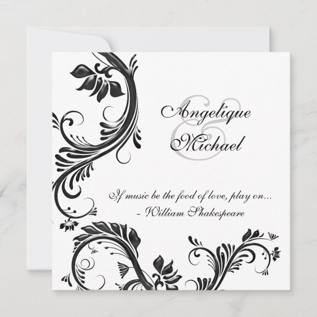 Invitation Fiançailles floral noir d'anniversaire de mariage (Devant)