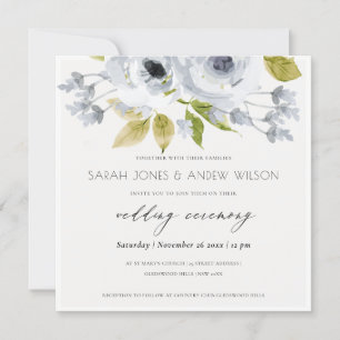 INVITATION FIANÇAILLES FLORAL ROMANTIQUE AQUA BLEU