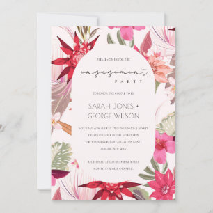 Invitation Fiançailles floral rouge boho tropical