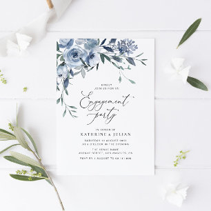 Invitation fiançailles florale bleu poussiéreux