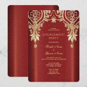 Invitation Fiançailles Florale Rouge Or moderne