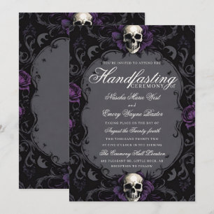 Invitation Fiançailles Florales Gothiques Bohèmes Crâne Viole
