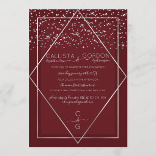 Invitation Fiançailles frontalier de Confetti en argent rouge