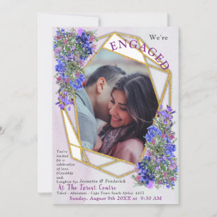 Invitation Fiançailles géométrique Gold & Lavender Flowers