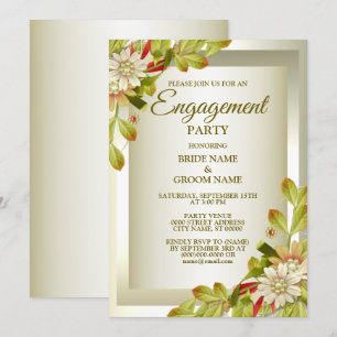 Invitation Fiançailles Green Folial Blanc Floral Or