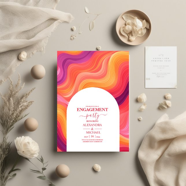 Invitation Fiançailles Groovy Retro Rose et Orange Arch (Créateur téléchargé)