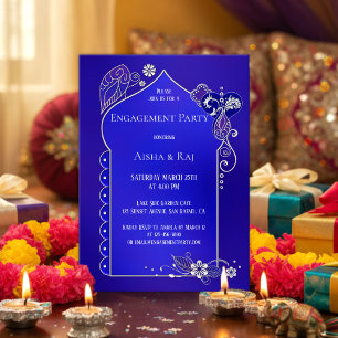 Invitation Fiançailles Indigo Silver Henna Mehndi
