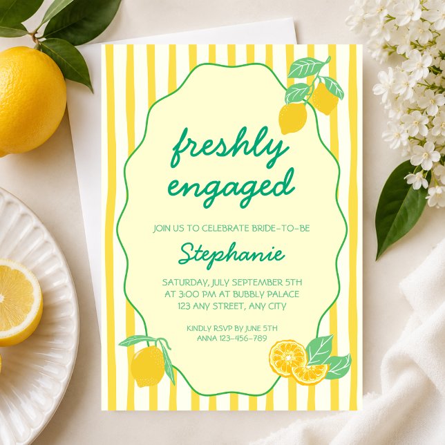 Invitation Fiançailles Jaune Citron Frais Shower de Mariée (Freshly Engaged Yellow Lemon Citrus Bridal Shower Invitation)