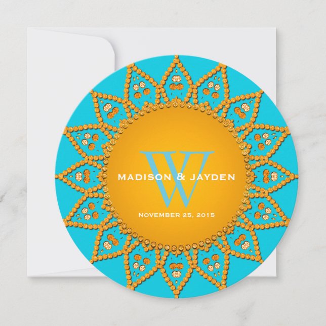 Invitation Fiançailles Mariage Aqua et Orange Sunshine (Devant)