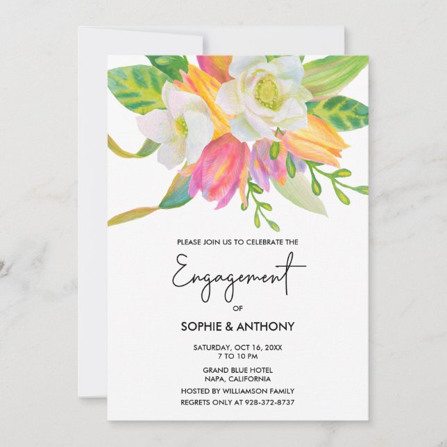 Invitation Fiançailles Mariage de Tulipe rose aquarelle Invit (Devant)