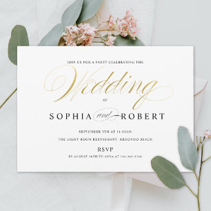 Invitation Fiançailles Mariage Faux Gold Elegant Calligraphy