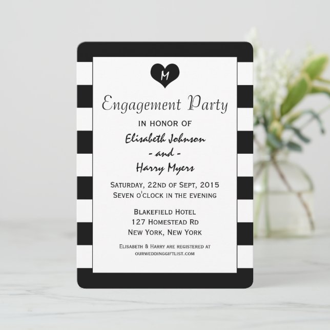 Invitation Fiançailles Mariage moderne chic noir et blanc (Debout devant)