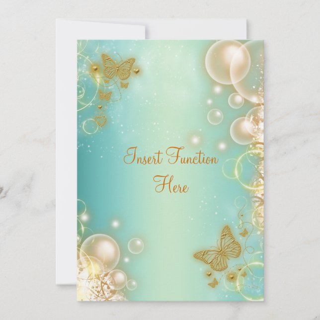 Invitation fiançailles mariage papillon turquoise (Devant)