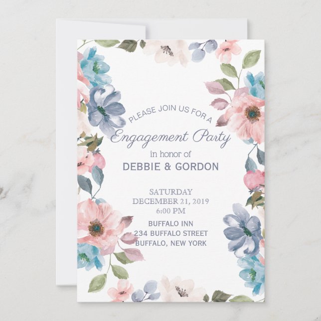 Invitation Fiançailles Mariage Pastel Blue Pink violet (Devant)