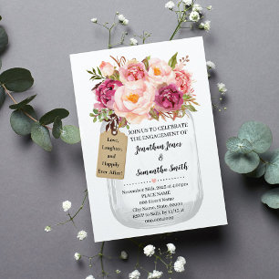 Invitation Fiançailles Mason jar mariage Pink floral