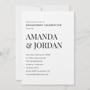 Invitation Fiançailles minimaliste de luxe noir et blanc