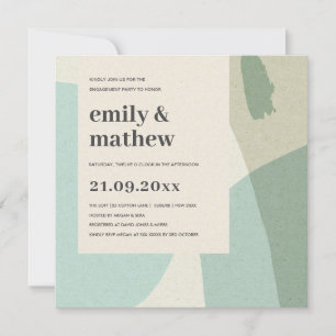 INVITATION FIANÇAILLES MODERNE ABSTRAIT AQUA BLEU ART