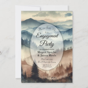 Invitation Fiançailles Montagnes Bleu Poussiéreux et Marron M