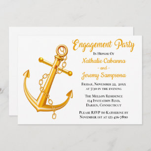 Invitation Fiançailles nautique Gold Ancre Mariage Beach Boat