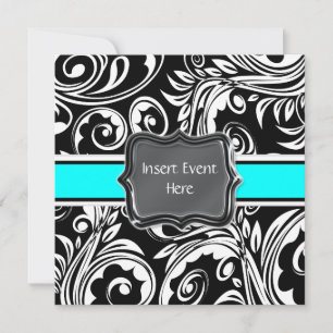 Invitation fiançailles noir blanc turquoise
