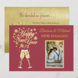 Invitation Fiançailles Nouvel An scintillant Annonce Or Rouge