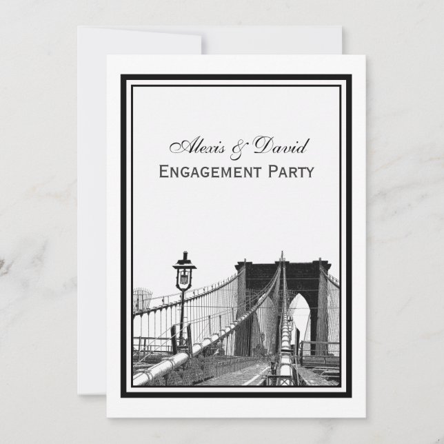 Invitation Fiançailles NYC Skyline Brooklyn Bridge #2 (Devant)