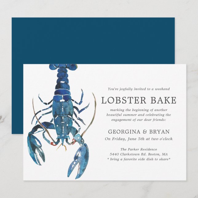 Invitation Fiançailles Ocean Blue Lobster Bake Dîner (Devant / Derrière)