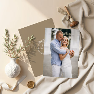 Invitation Fiançailles Photo Bow & Ribbon Monogram Mariage