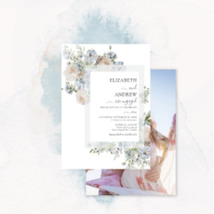 Invitation Fiançailles photo couleur bleu et rose pâle