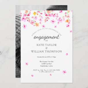 Invitation Fiançailles photo Elegant Watercolor Blossom