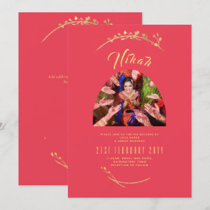 Invitation FIANÇAILLES photo Mariage de photo NIKAH Red Gold