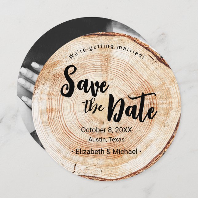 Invitation Fiançailles photo Wood Grain Rustic Mariage (Devant / Derrière)