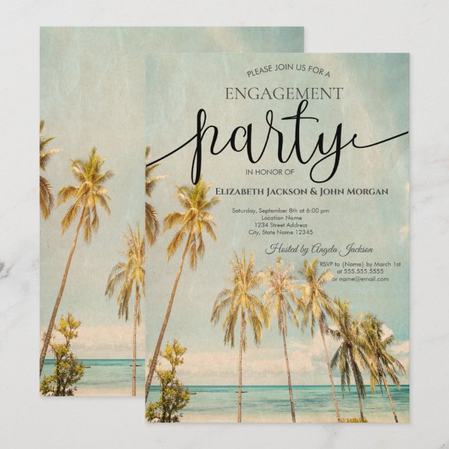 Invitation Fiançailles Rétro Beach Palms   (Devant / Derrière)