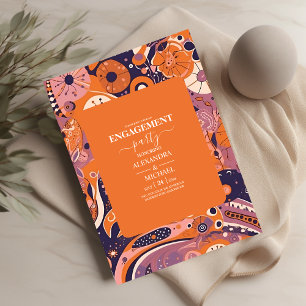 Invitation Fiançailles rétro orange blush rose violet groovy