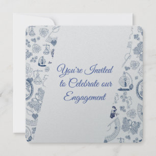Invitation Fiançailles Romance Vintage Bleu