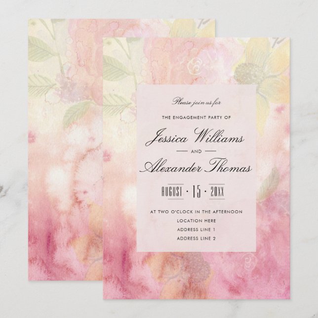 Invitation Fiançailles Romantiques Florales de Rêve (Devant / Derrière)