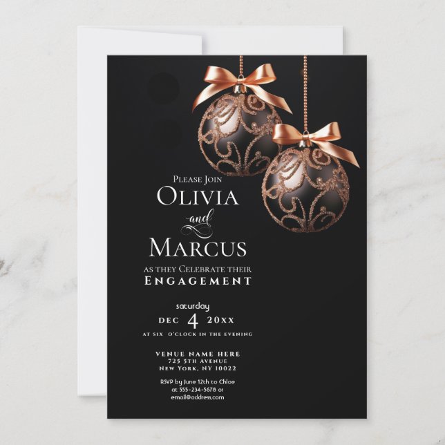 Invitation FIANÇAILLES | Rose d'hiver Baubles en or Onyx (Devant)