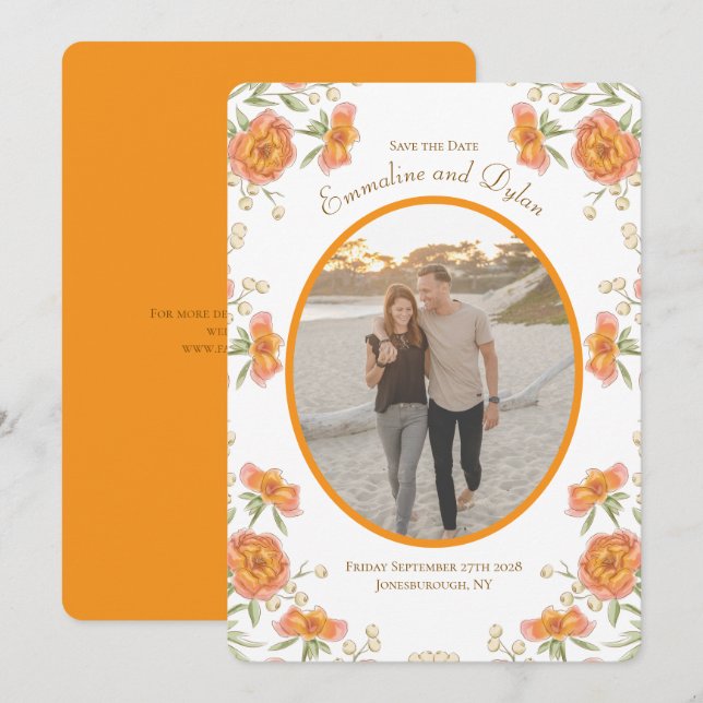 Invitation Fiançailles Rose Orange (Devant / Derrière)