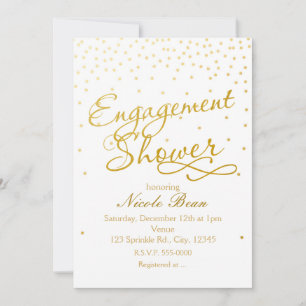 Invitation FIANÇAILLES SHOWER White & Gold Confett