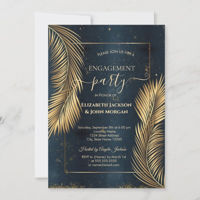 Invitation Fiançailles sur la plage aux feuilles de palmier d (Devant)