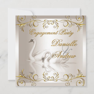 Invitation Fiançailles Swans Gold Sepia Elegance Party