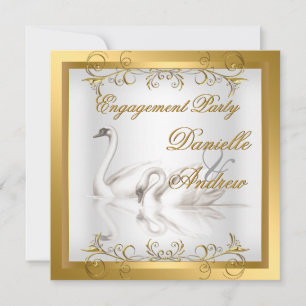 Invitation Fiançailles Swans Gold White Elegance Party