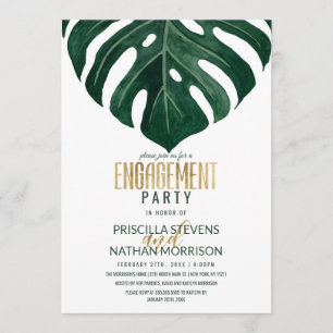 Invitation Fiançailles tropical moderne d'or de feuille de