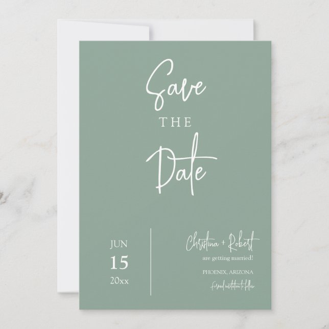 Invitation Fiançailles vert Boho Sage Sauvez la date (Devant)