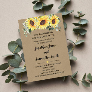Invitation Fiançailles Vert Tournesols Rustique Mariage