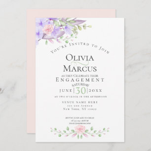 Invitation FIANÇAILLES   Watercolor Sky Blue Anemone Garden